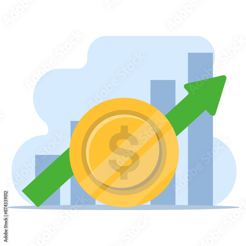 Dollar price increase concept, money symbol with arrow stretching upwards. price increases. Business expenses sales icon. cash salary increase. investment growth. flat vector illustration.