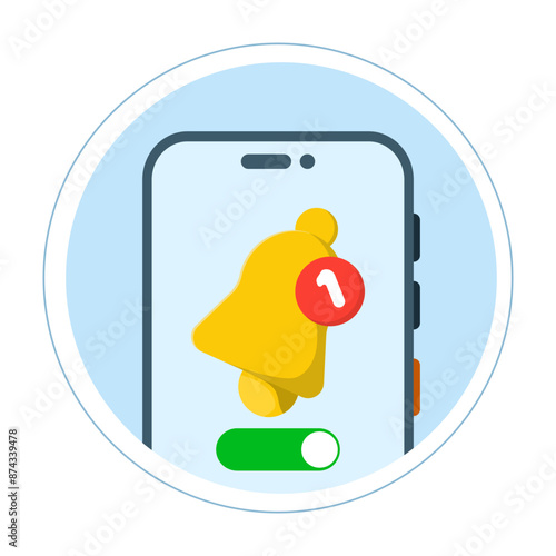 the concept of a notification appears, the notification has been successfully activated or turned on. allow, activate, enable notification message, reminder concept, flat design vector illustration.