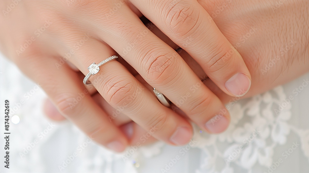 Beautiful Engagement Ring on Bride's Hand. Close-Up of Wedding Day Details Beautiful Engagement Ring on Bride's Hand. Close-Up of Wedding Day Details