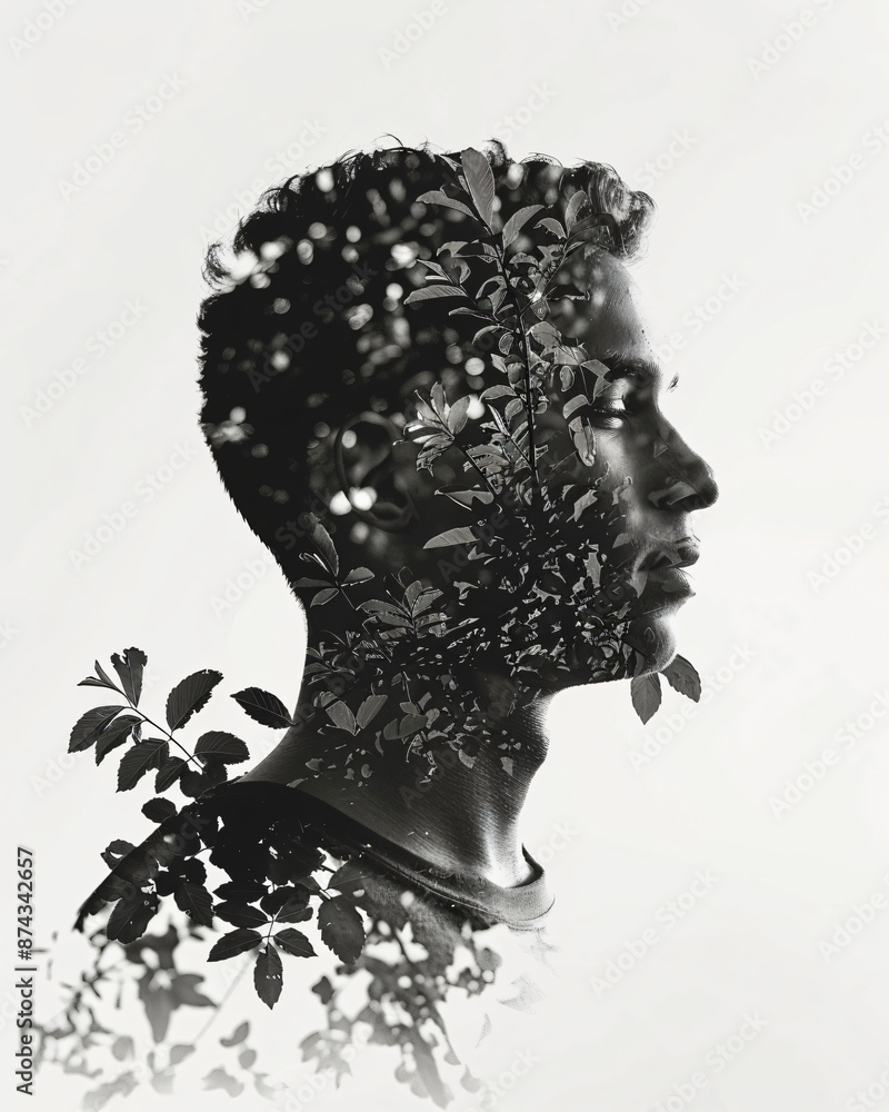 black-and-white-double-exposure-photography-of-the-silhouette-head-in