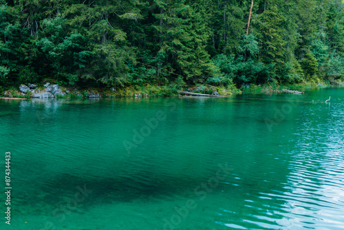 Lake with mountains in the background in the Bavarian foothills of the Alps