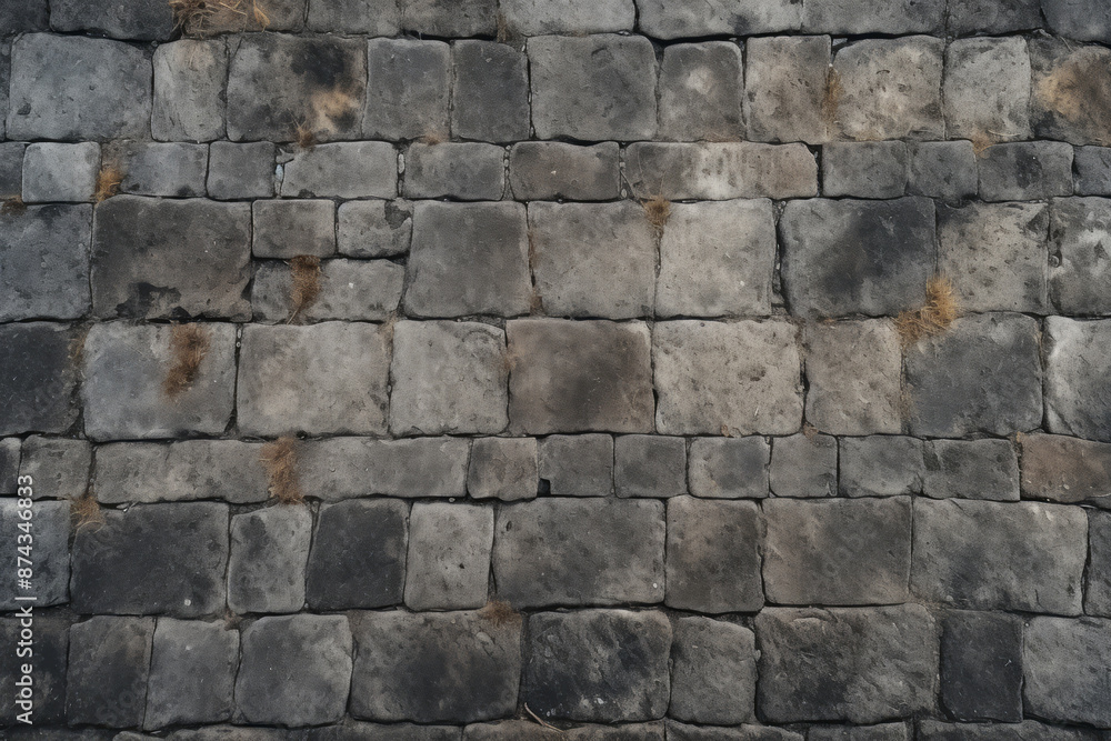 Obraz premium Processed collage of old european cobble stone pavement texture. Background for banner