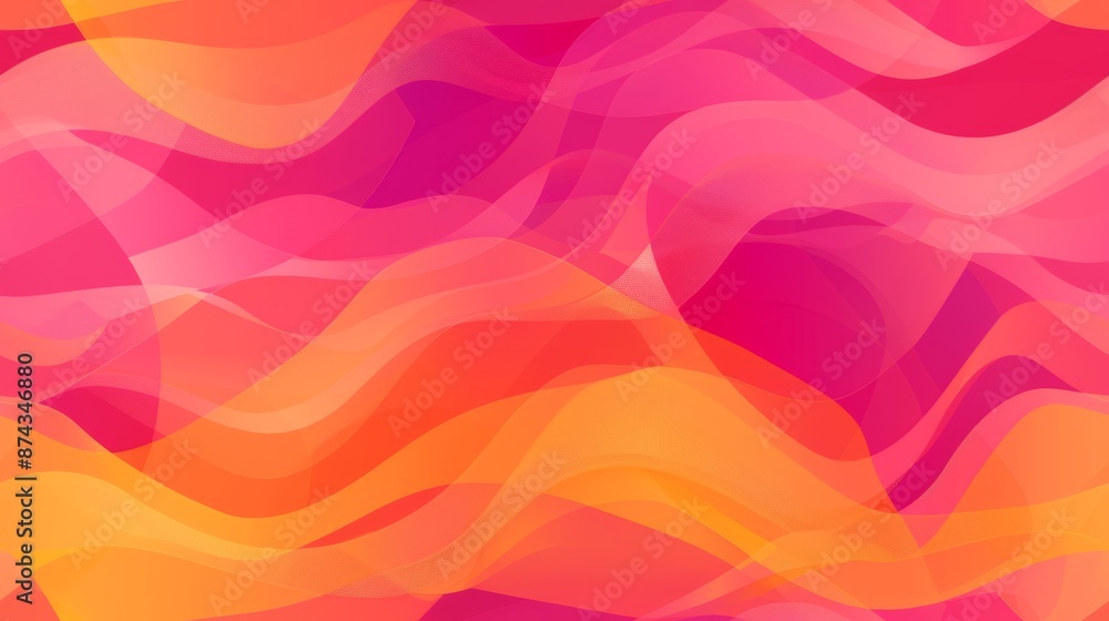 Obraz premium Pink and orange gradient background with wavy shapes, simple flat illustration style, simple and elegant design.