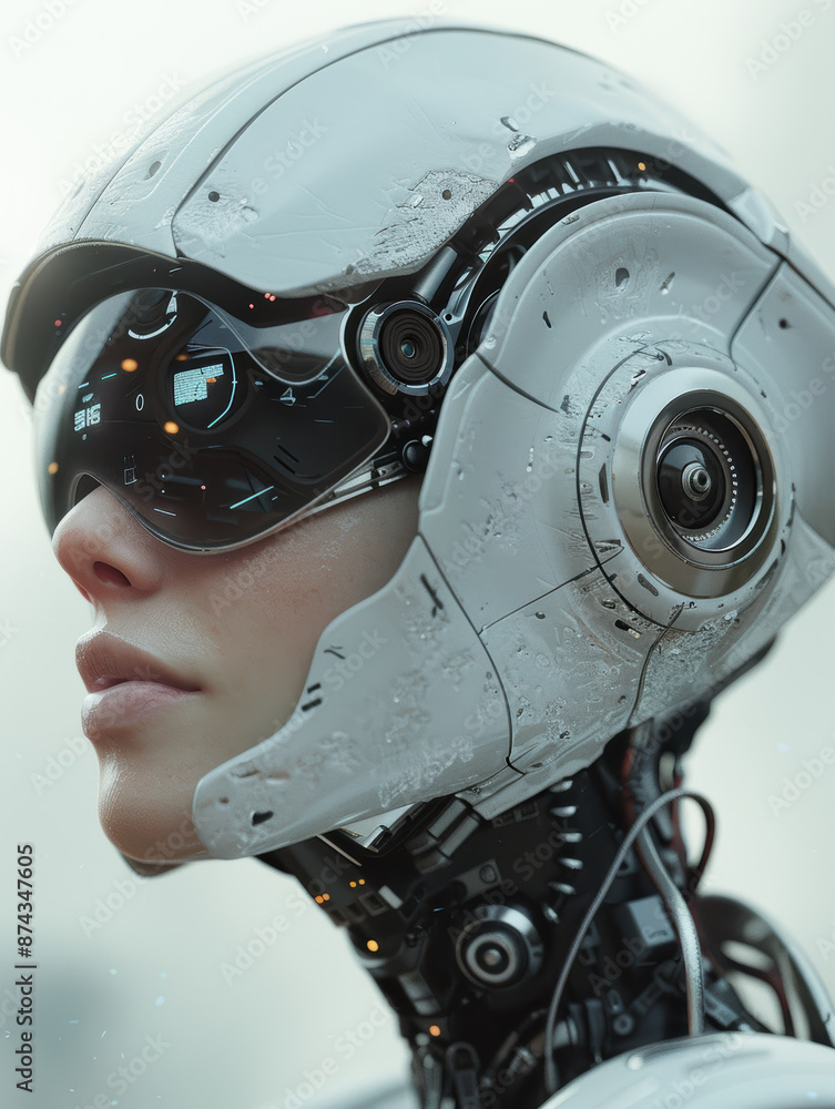 A woman with a white helmet on her head A woman with a white helmet on her head