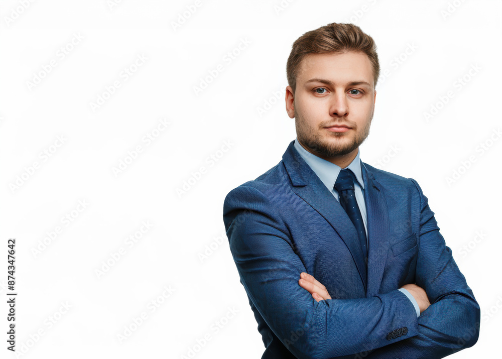 A man in a blue suit and tie is posing for a photo A man in a blue suit and tie is posing for a photo