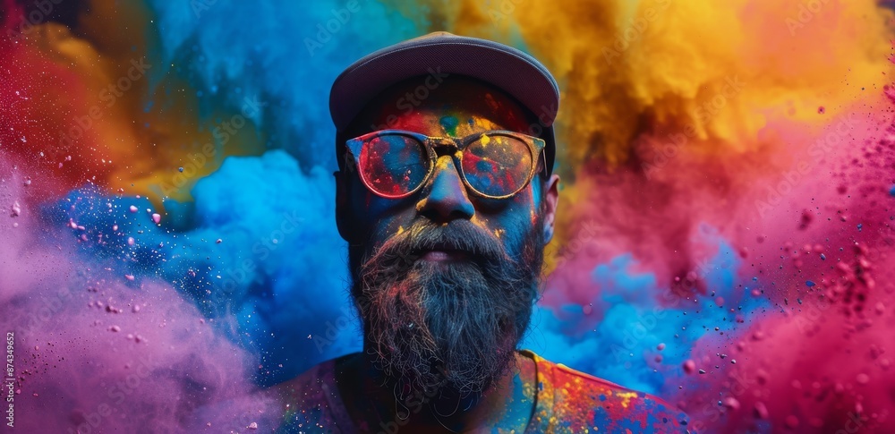 Man Covered in Colorful Powder During Holi Festival Celebration Man Covered in Colorful Powder During Holi Festival Celebration