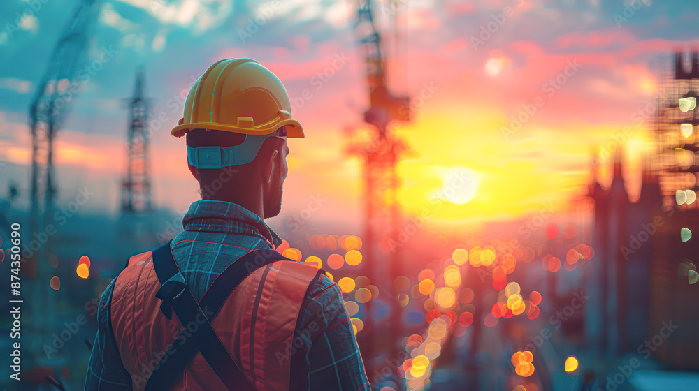 A construction worker wearing a yellow helmet A construction worker wearing a yellow helmet