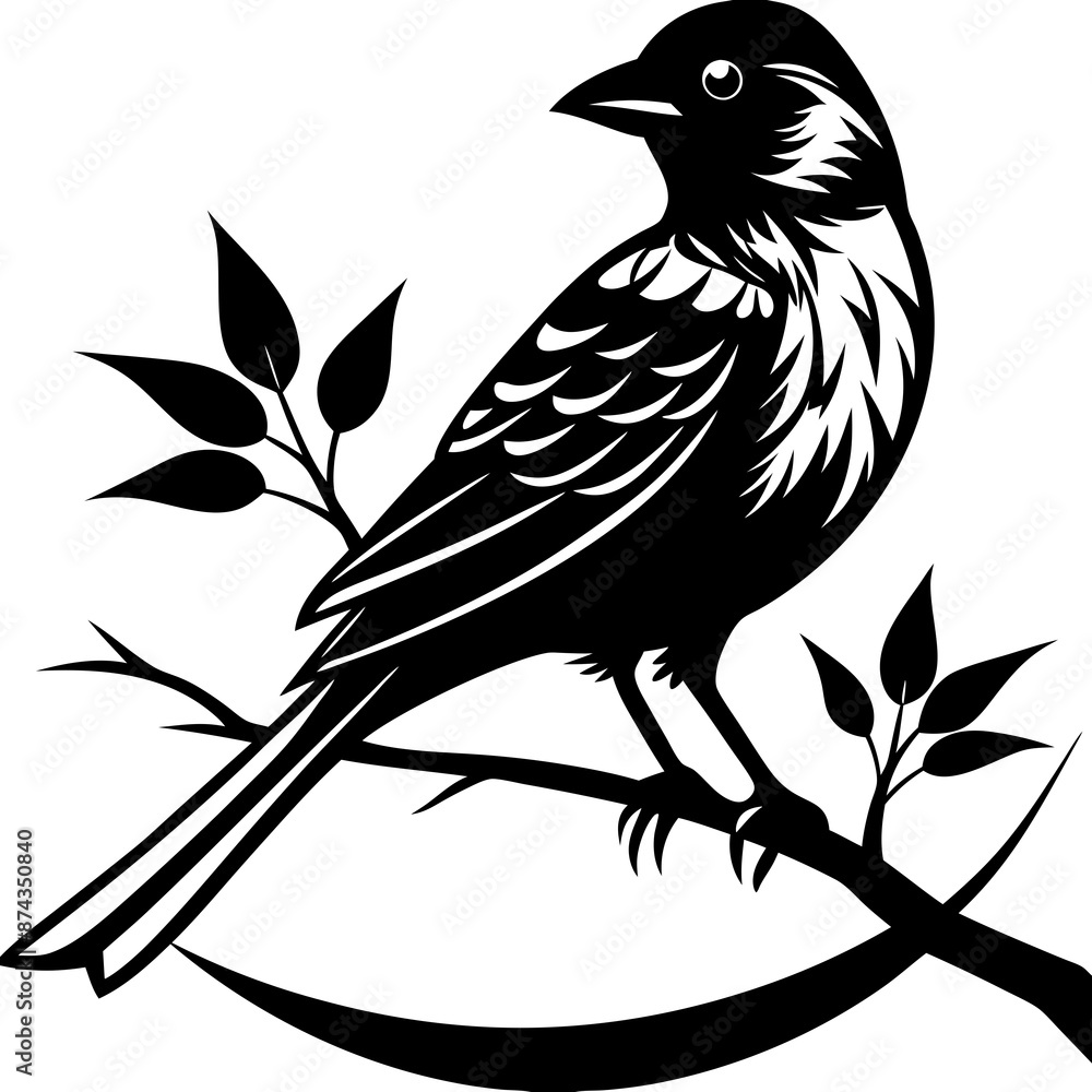 Bird silhouette on sunset branch vector illustration. Bird silhouette on sunset branch vector illustration.