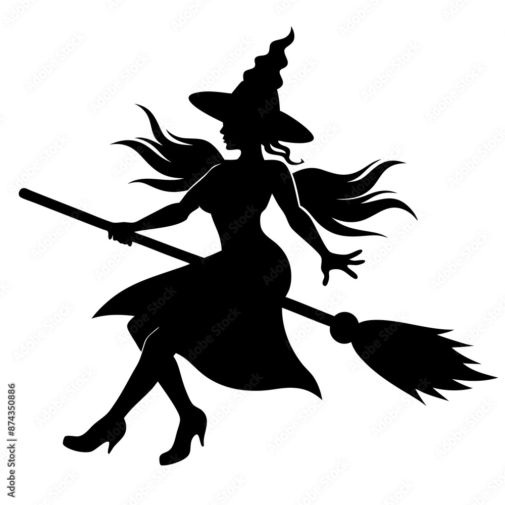 Fototapeta premium Black dark witch black vector silhouette.