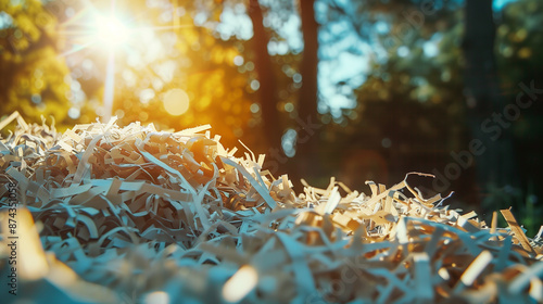 medium shot paper shredder, cinematic, bright sunny day photo