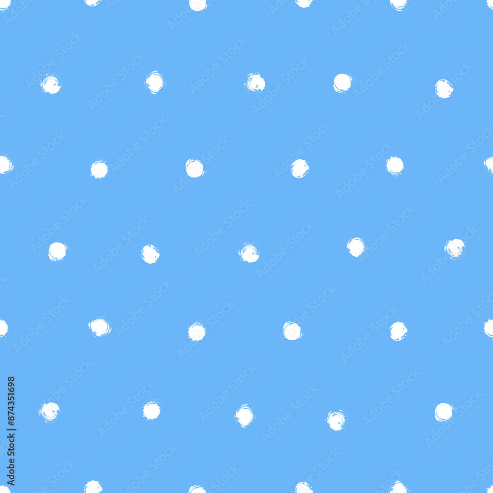 Vector dots pattern. Seamless blue and white brush stroke background. Polka dot print with distress texture. Painted ornament for kids. Childish design Vector dots pattern. Seamless blue and white brush stroke background. Polka dot print with distress texture. Painted ornament for kids. Childish design