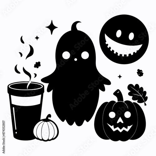 Cute Ghost coffee Pumpkin Halloween ,Halloween pumpkin and ghost