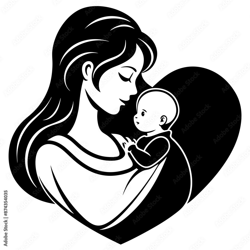mother with her baby heart outline vector silhou mother with her baby heart outline vector silhou