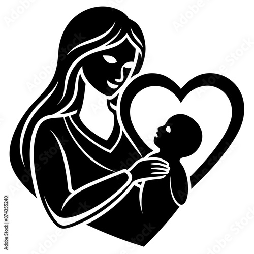 Wallpaper Mural mother with her baby heart outline vector silhou Torontodigital.ca
