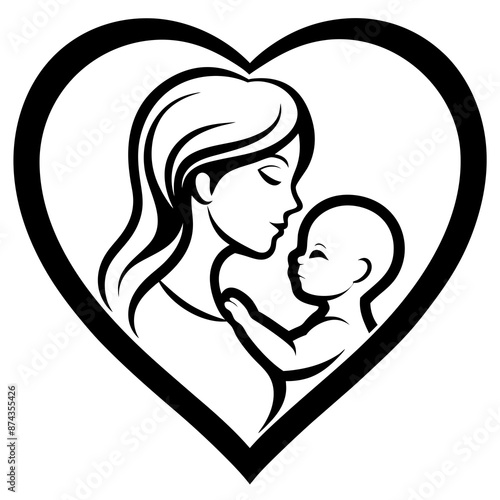 mother with her baby heart outline vector silhou © Puspanjali