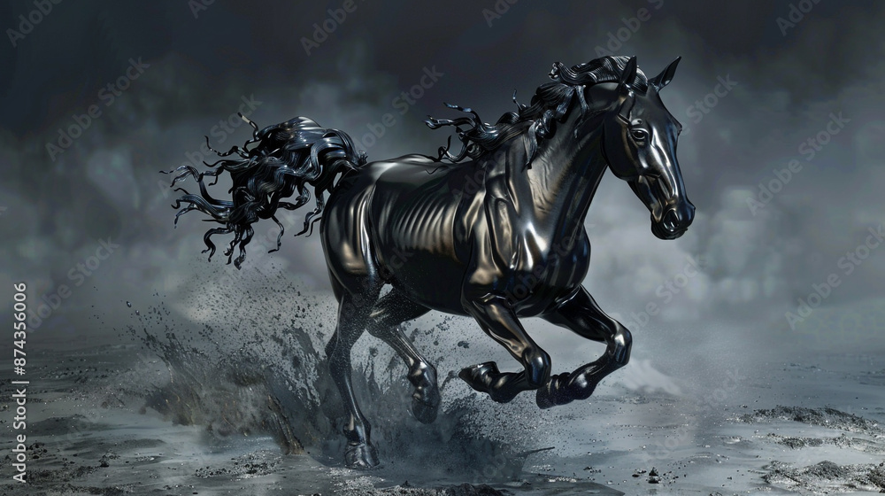 Obraz premium Stunning 3D horse relief wallpaper with dynamic movement and depth