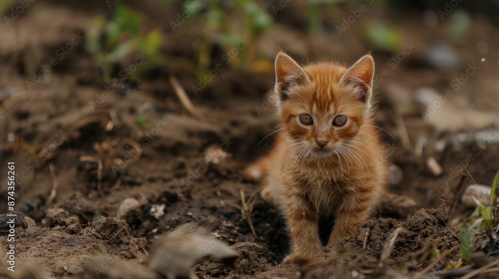 Charming Little Kitten on the Ground with Aesthetic Appeal Charming Little Kitten on the Ground with Aesthetic Appeal