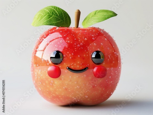 A cute cartoon apple with a smiling face and red cheeks photo