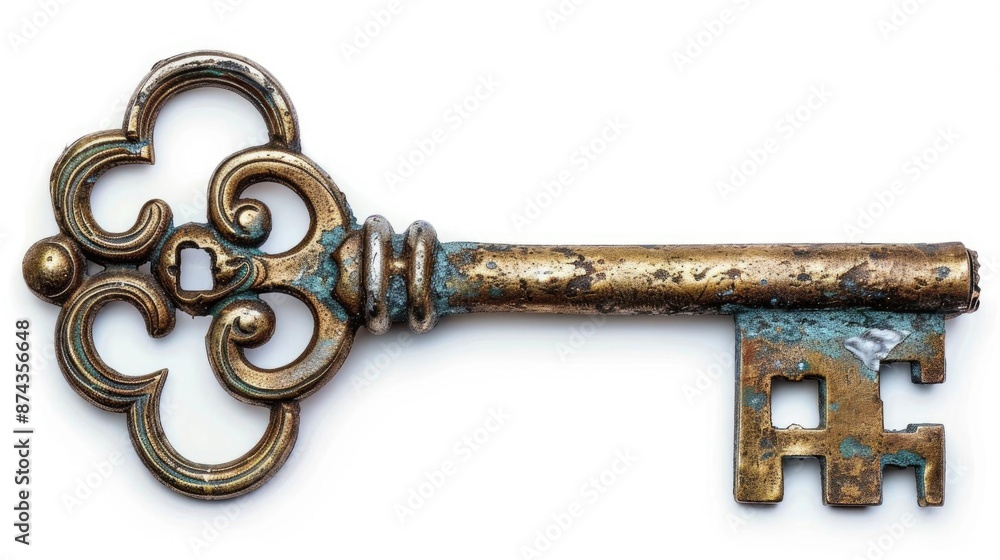 Antique ornate key isolated on white background. Antique ornate key isolated on white background.