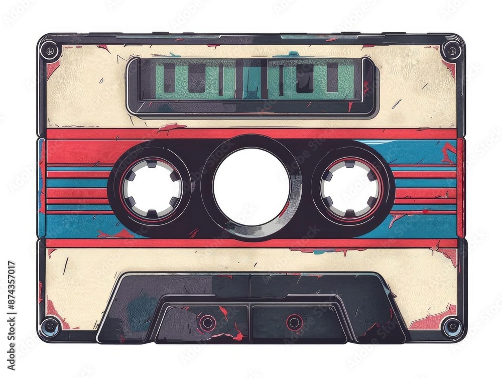 Naklejka premium Vintage cassette tape with a worn and faded aesthetic.