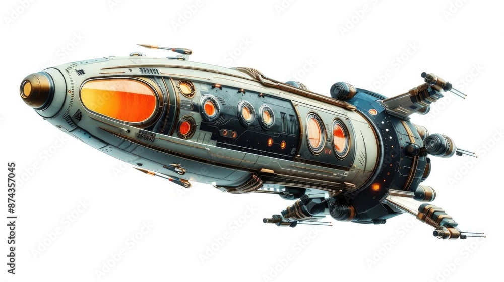 Fototapeta premium Futuristic spaceship design with sleek lines and glowing windows.