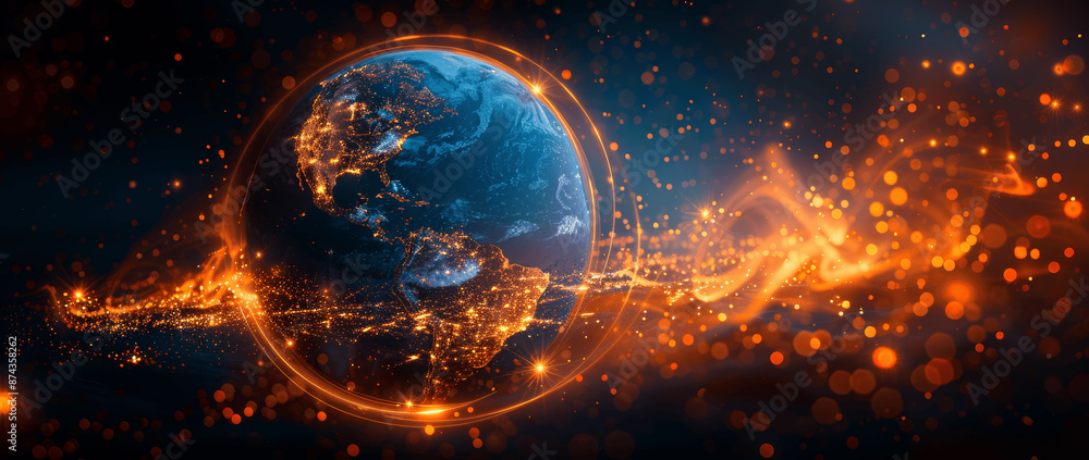 Obraz premium Global Earth Telecom AI Network America Data Exchange Cyber Technology Satellite Digital Connectivity