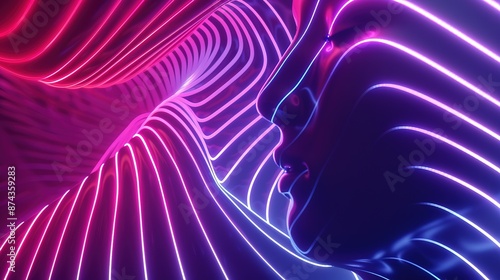 Illustration of a human face from the side with blue and pink light lines