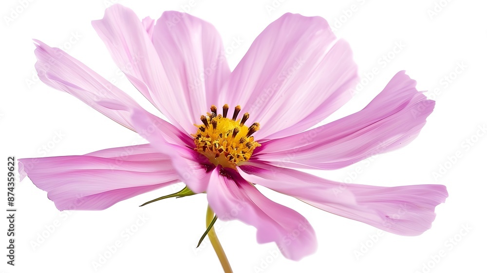 Vibrant Cosmos Flower with Delicate Pink Petals Isolated on White Background Vibrant Cosmos Flower with Delicate Pink Petals Isolated on White Background