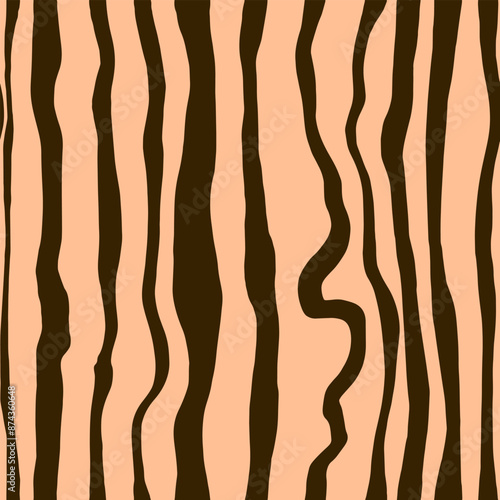 Abstract Hand Drawing Irregular Wavy Liquid Vertical Lines Zebra Tiger Animal Skin Stripes Seamless Vector Pattern Isolated Background
