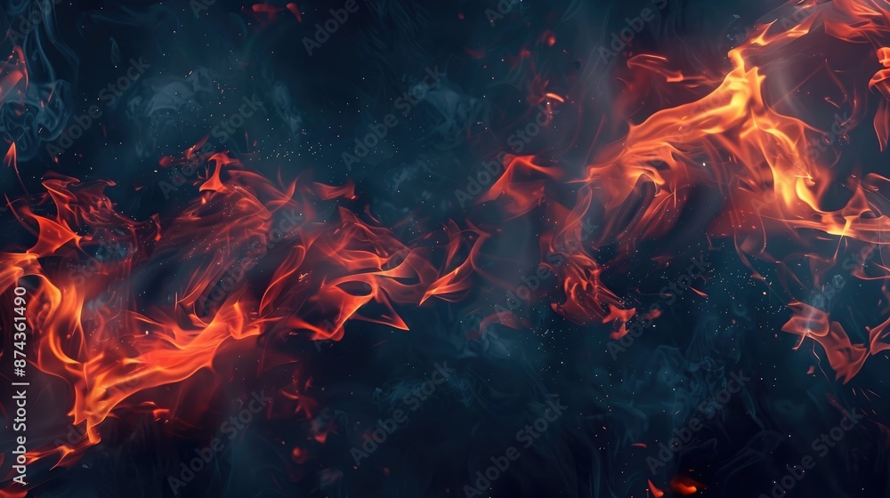 Realistic concept of fiery flames on a dark abstract background Realistic concept of fiery flames on a dark abstract background