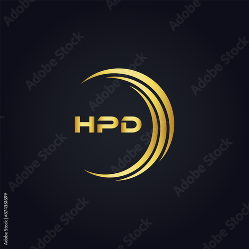 HPD logo. H P D design. White HPD letter. HPD, H P D letter logo design. H P D letter logo design in GOLD, GOLDEN LOGO, THREE, style. letter logo set in one artboard. H P D letter logo vector design.	 photo