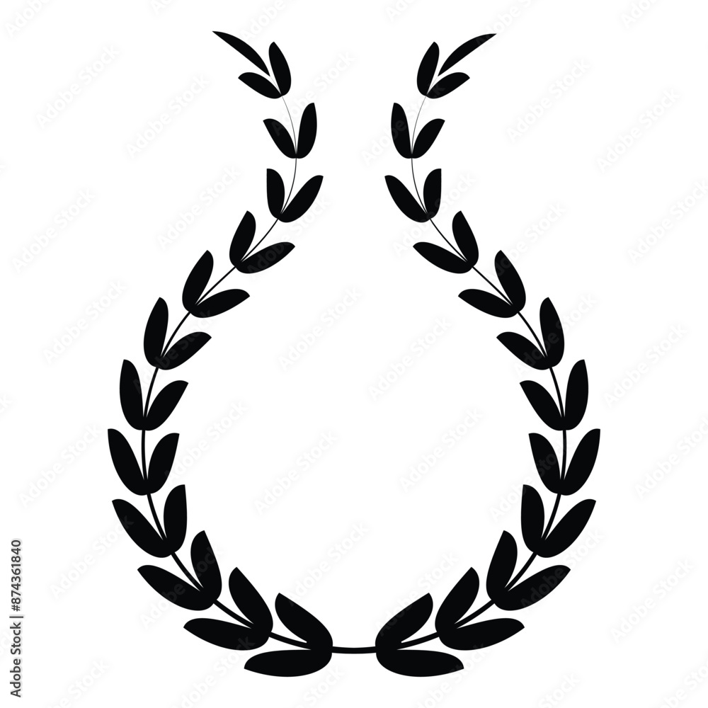 Laurel wreath. Black laurel wreath with leaves. Award icon or sign isolated on white background. Modern symbol of victory and award achievement champion. Vector illustration. Laurel wreath. Black laurel wreath with leaves. Award icon or sign isolated on white background. Modern symbol of victory and award achievement champion. Vector illustration.
