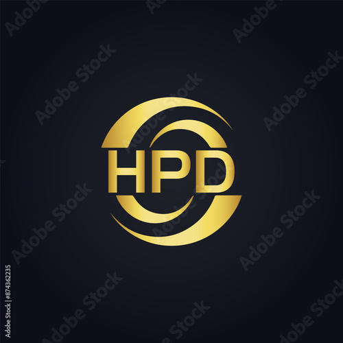 HPD logo. H P D design. White HPD letter. HPD, H P D letter logo design. H P D letter logo design in GOLD, GOLDEN LOGO, THREE, style. letter logo set in one artboard. H P D letter logo vector design.	 photo