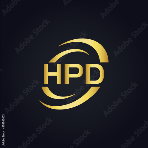 HPD logo. H P D design. White HPD letter. HPD, H P D letter logo design. H P D letter logo design in GOLD, GOLDEN LOGO, THREE, style. letter logo set in one artboard. H P D letter logo vector design.	 photo