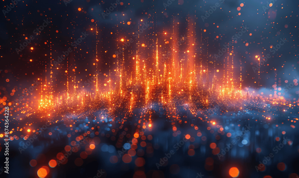 High-speed futuristic data transmission background with glowing blue and orange digital lines and particles High-speed futuristic data transmission background with glowing blue and orange digital lines and particles