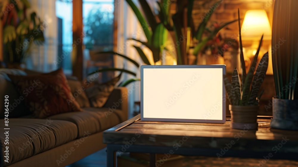 blank white screen in a vibrant home environment blank white screen in a vibrant home environment