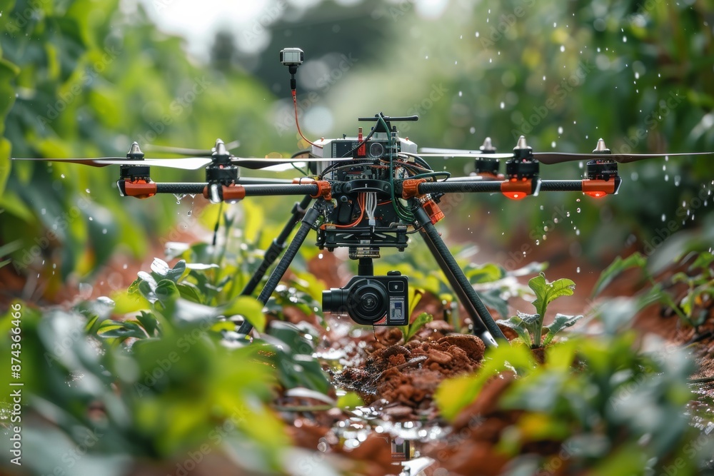 Agricultural future culture, plant monitoring device, drone, robotics, technology, innovative, advanced, sustainable. Generative AI Agricultural future culture, plant monitoring device, drone, robotics, technology, innovative, advanced, sustainable. Generative AI