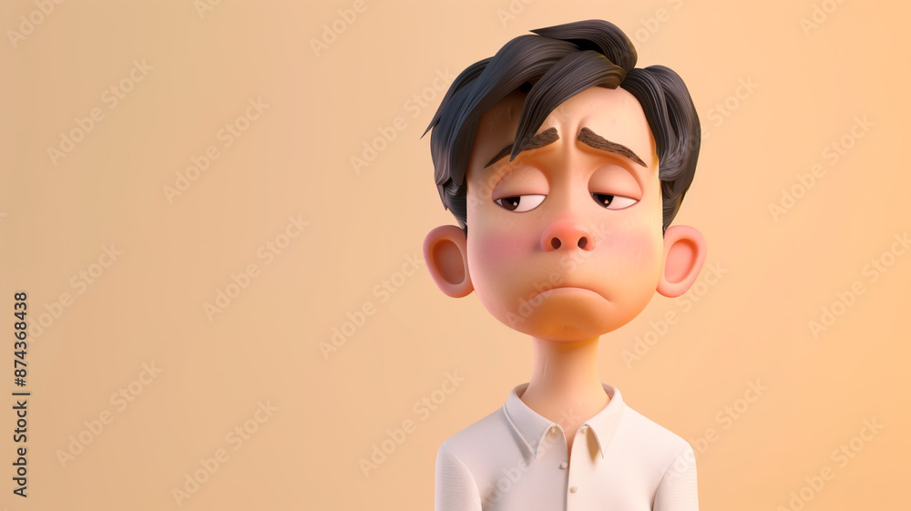 Sad stressed disappointed cartoon character young man male boy person in 3d style design on light background Sad stressed disappointed cartoon character young man male boy person in 3d style design on light background