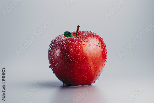 Fresh Red Apple with Water Droplets on White Background