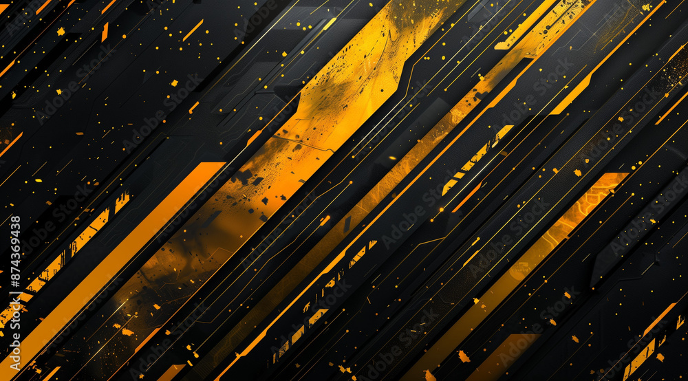 A digital art background featuring yellow and black color scheme, featuring a futuristic geometric pattern with elements of circuit board technology, creating an abstract tech-inspired design A digital art background featuring yellow and black color scheme, featuring a futuristic geometric pattern with elements of circuit board technology, creating an abstract tech-inspired design