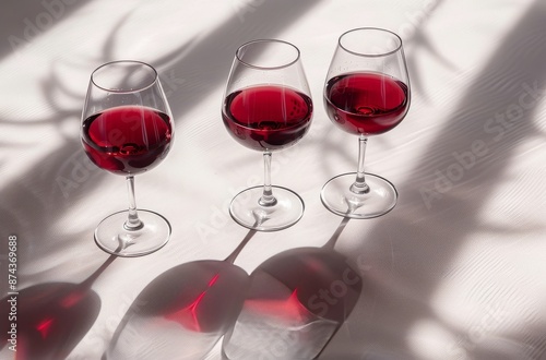 Two Glasses of Red Liquid With Shadows on White Surface