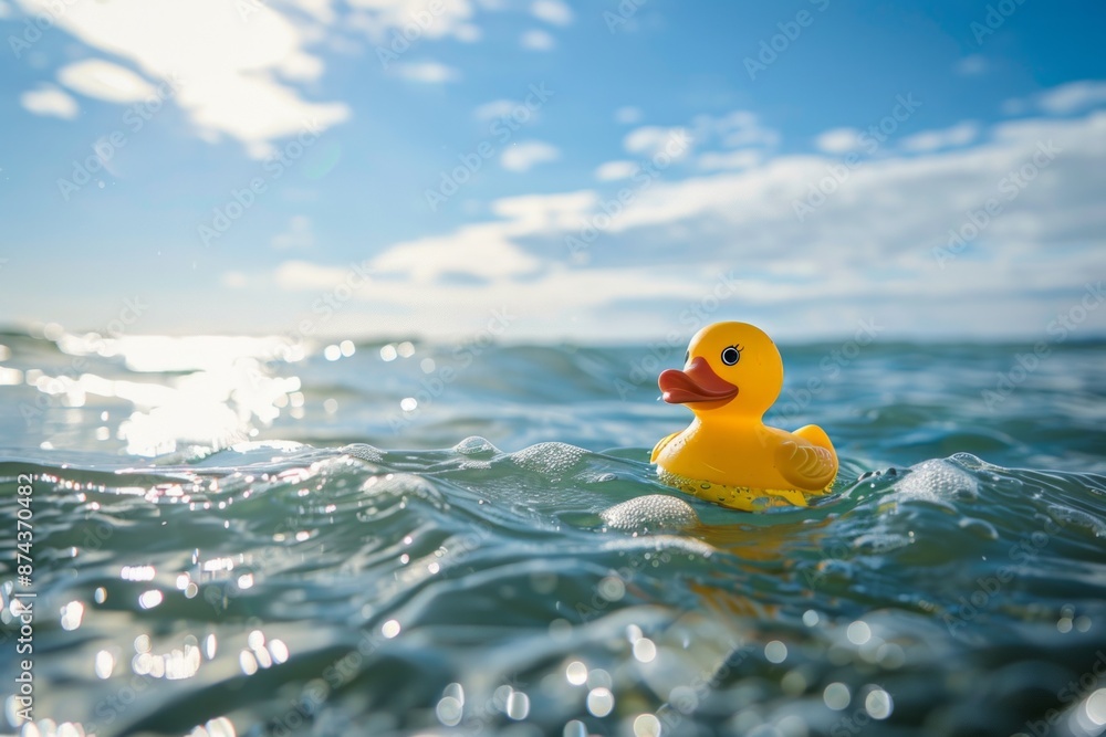 rubber duck in the sea, summer vacations concept rubber duck in the sea, summer vacations concept