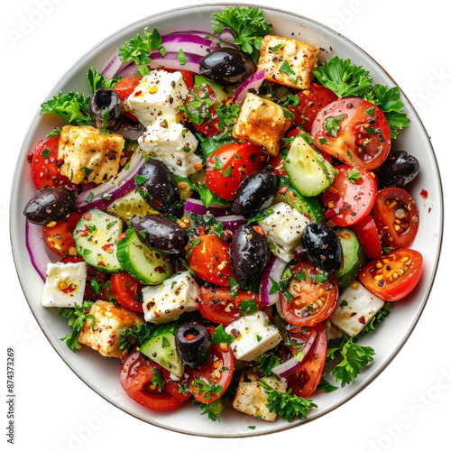 Greek salad cut-out with feta and olives