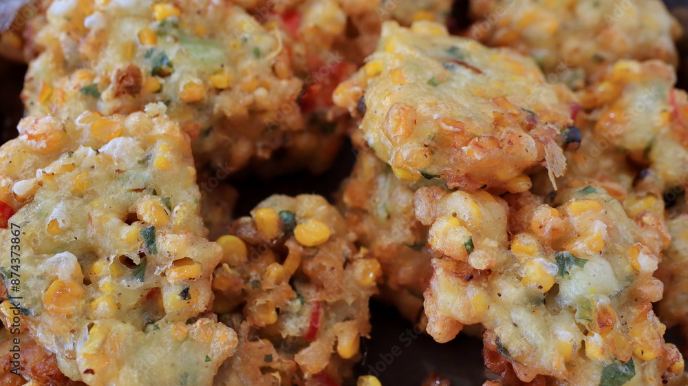 Bakwan Jagung or corn fritters is Indonesian traditional food Bakwan Jagung or corn fritters is Indonesian traditional food