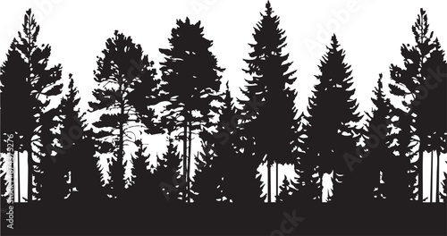 Trees silhouettes set Coniferous 