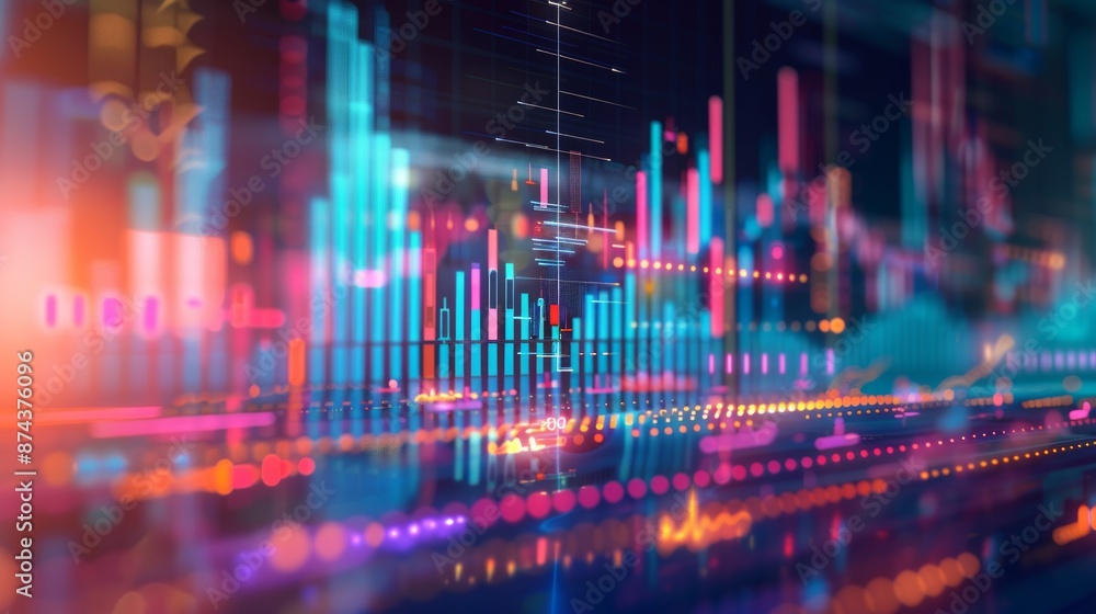 Abstract Technology Background with Neon Lights and Data Visualizations Abstract Technology Background with Neon Lights and Data Visualizations