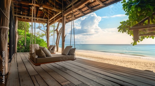 Relaxing Beachfront View from a Wooden Patio