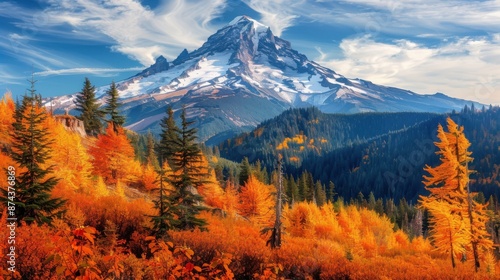Majestic Mountain Peak with Vibrant Autumn Colors in the Foreground.