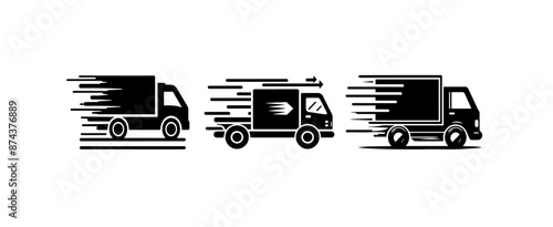  delivery truck, showing movement or speed,isolated on a white background.Solid vector icons collection.black colour icon