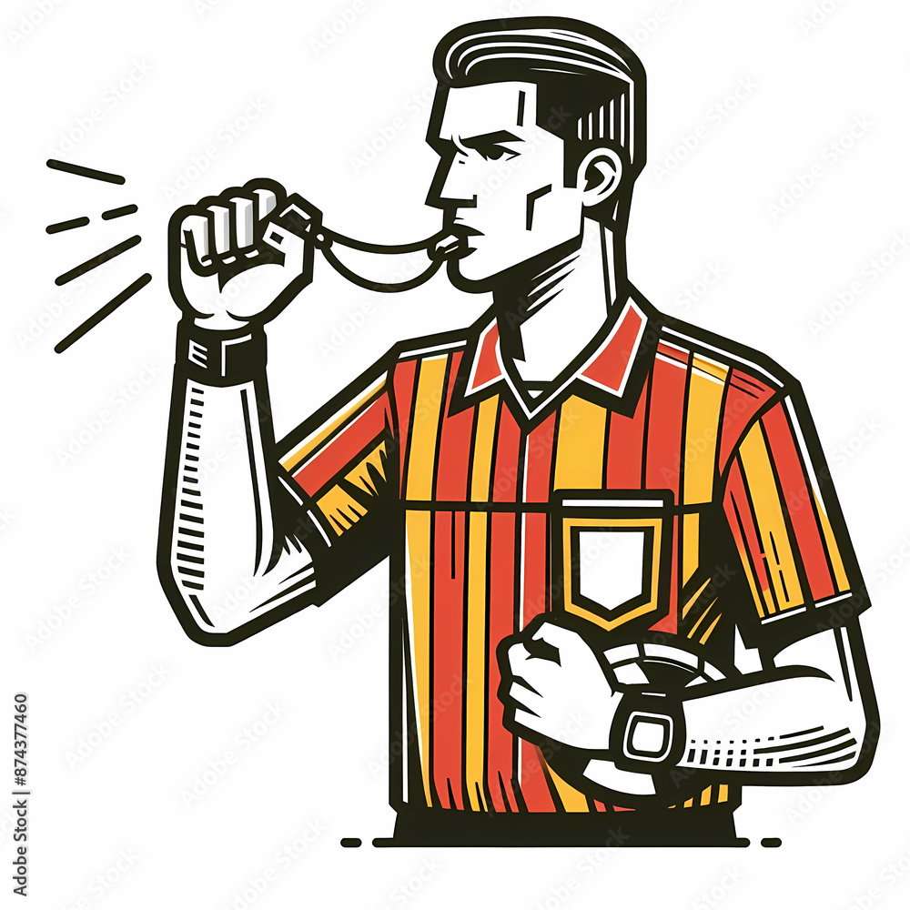line art football referee holding whistle referee uniform red yellow line art football referee holding whistle referee uniform red yellow